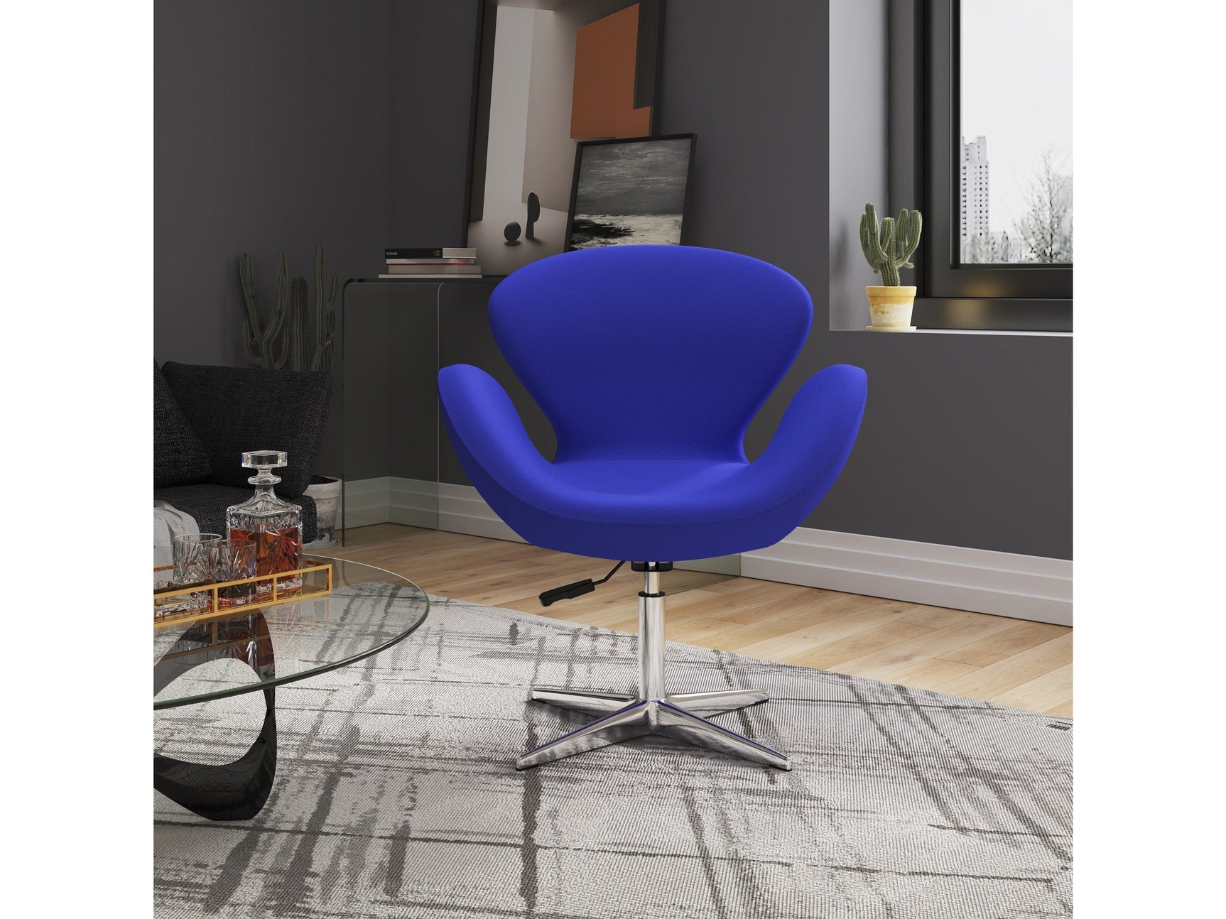 Raspberry Adjustable Swivel Chair in Blue and Polished Chrome (set of 2) - Ornate Home