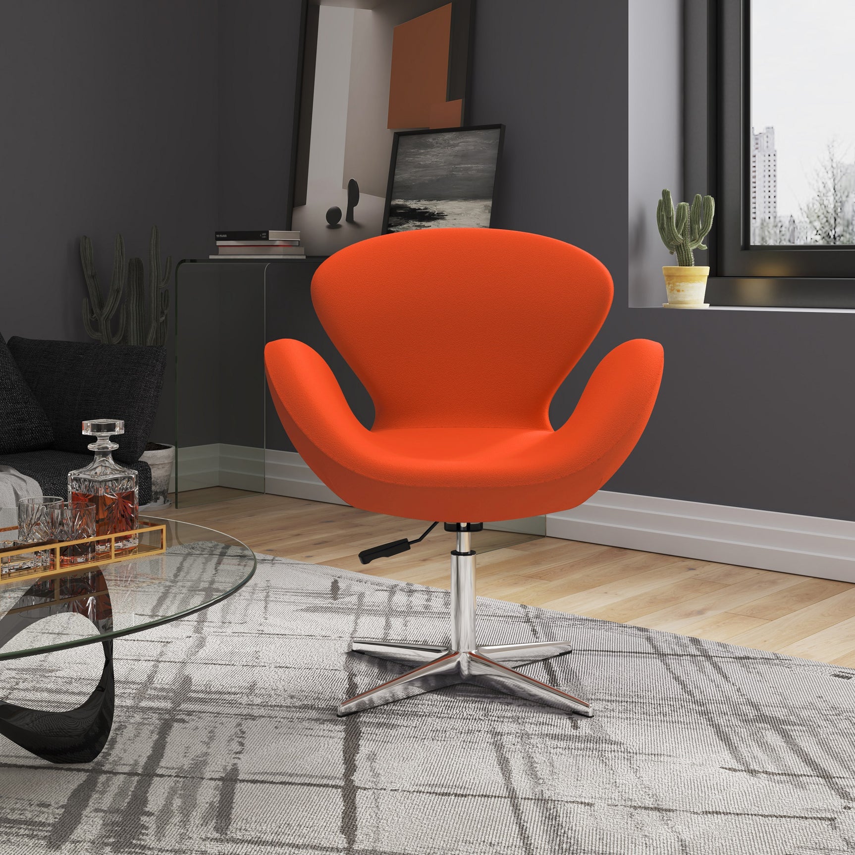 Raspberry Adjustable Swivel Chair in Orange and Polished Chrome - Ornate Home