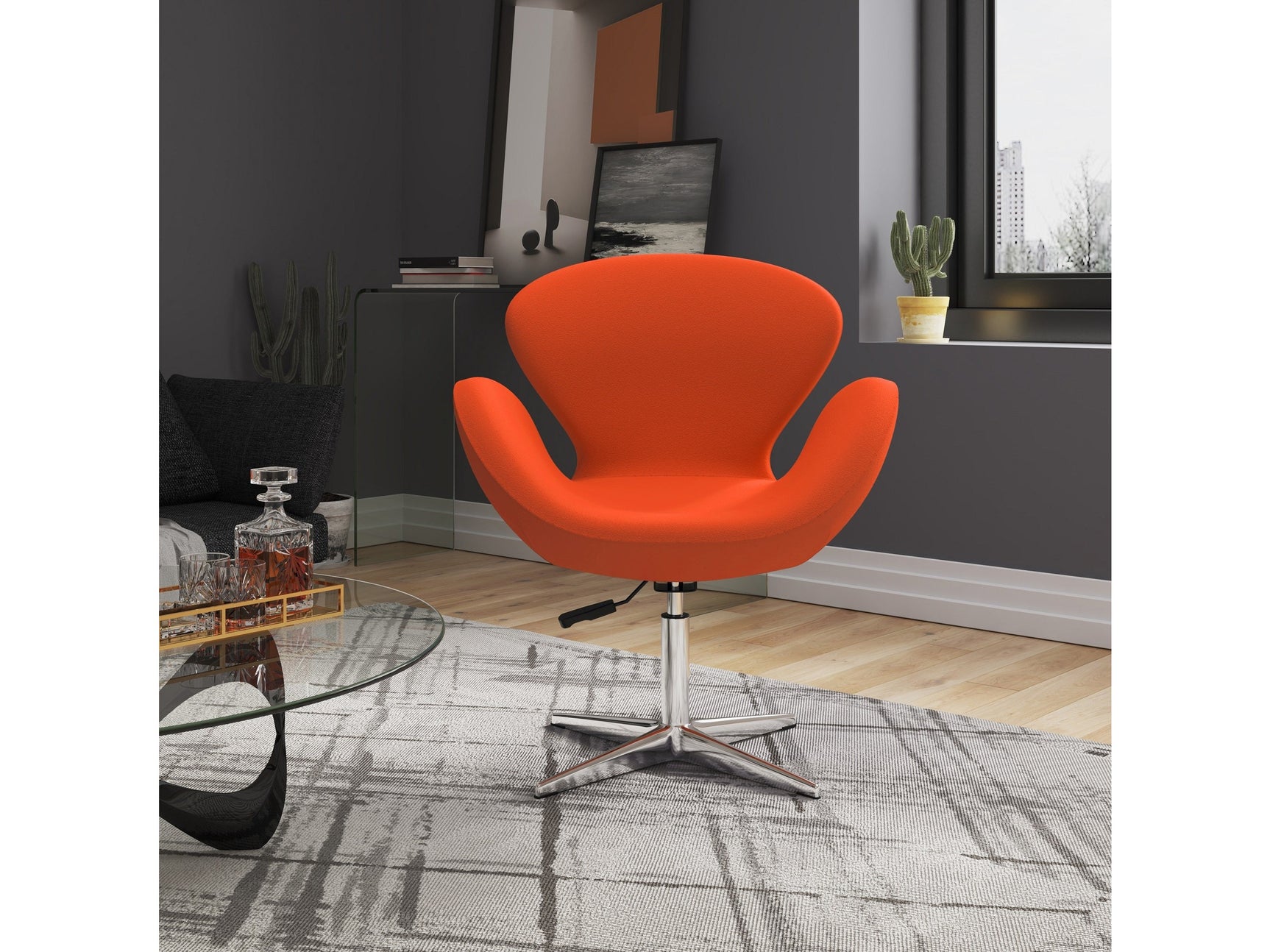 Raspberry Adjustable Swivel Chair in Orange and Polished Chrome (set of 2) - Ornate Home