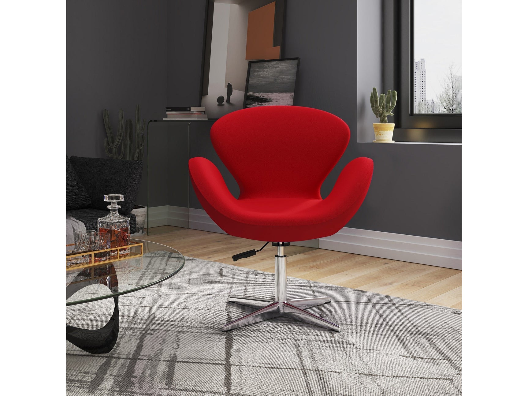 Raspberry Adjustable Swivel Chair in Red and Polished Chrome (set of 2) - Ornate Home