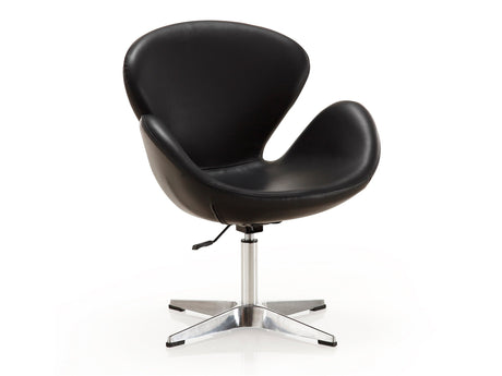 Raspberry Faux Leather Adjustable Swivel Chair in Black and Polished Chrome - Ornate Home
