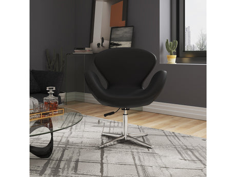 Raspberry Faux Leather Adjustable Swivel Chair in Black and Polished Chrome (set of 2) - Ornate Home