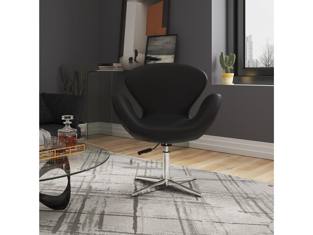 Raspberry Faux Leather Adjustable Swivel Chair in Black and Polished Chrome (set of 2) - Ornate Home