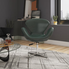 Raspberry Faux Leather Adjustable Swivel Chair in Forest Green and Polished Chrome - Ornate Home