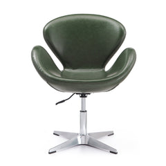 Raspberry Faux Leather Adjustable Swivel Chair in Forest Green and Polished Chrome - Ornate Home