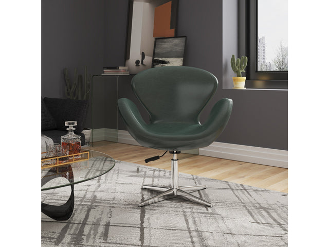 Raspberry Faux Leather Adjustable Swivel Chair in Forest Green and Polished Chrome (set of 2) - Ornate Home