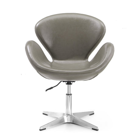 Raspberry Faux Leather Adjustable Swivel Chair in Pebble and Polished Chrome - Ornate Home