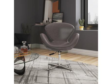 Raspberry Faux Leather Adjustable Swivel Chair in Pebble and Polished Chrome (set of 2) - Ornate Home