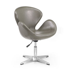 Raspberry Faux Leather Adjustable Swivel Chair in Pebble and Polished Chrome (set of 2) - Ornate Home