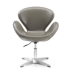 Raspberry Faux Leather Adjustable Swivel Chair in Pebble and Polished Chrome (set of 2) - Ornate Home