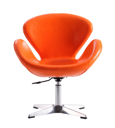 Raspberry Faux Leather Adjustable Swivel Chair in Tangerine and Polished Chrome - Ornate Home