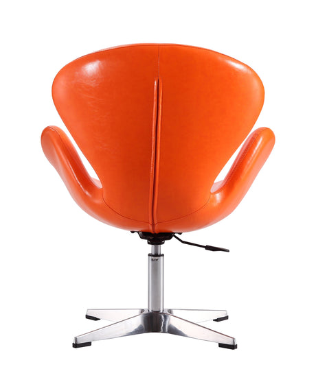 Raspberry Faux Leather Adjustable Swivel Chair in Tangerine and Polished Chrome - Ornate Home