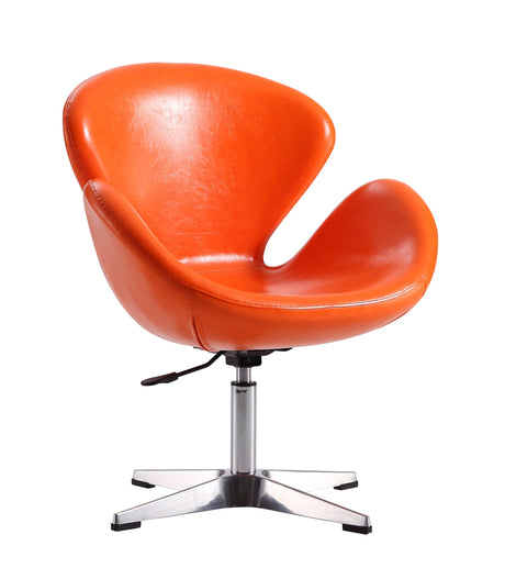 Raspberry Faux Leather Adjustable Swivel Chair in Tangerine and Polished Chrome (set of 2) - Ornate Home