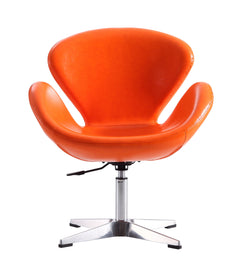 Raspberry Faux Leather Adjustable Swivel Chair in Tangerine and Polished Chrome (set of 2) - Ornate Home