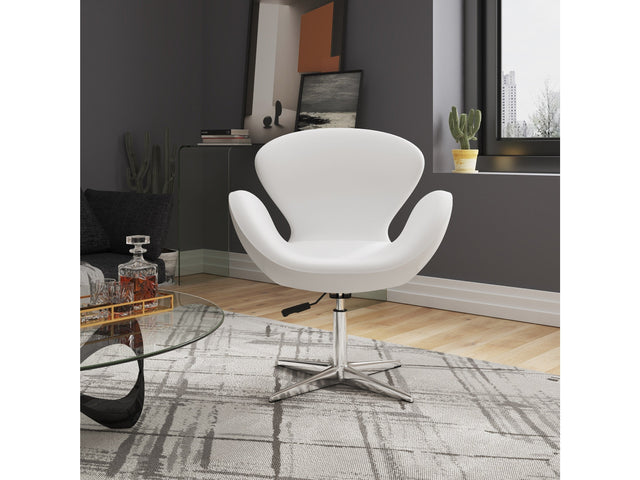 Raspberry Faux Leather Adjustable Swivel Chair in White and Polished Chrome (set of 2) - Ornate Home