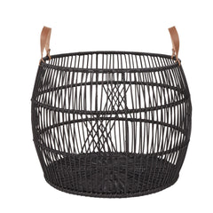 Rattan Iron Black Large Rug Display Basket