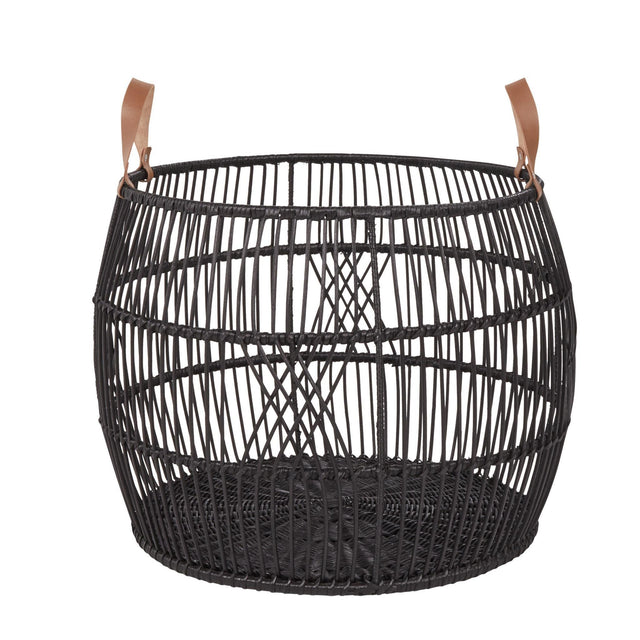 Rattan Iron Black Large Rug Display Basket