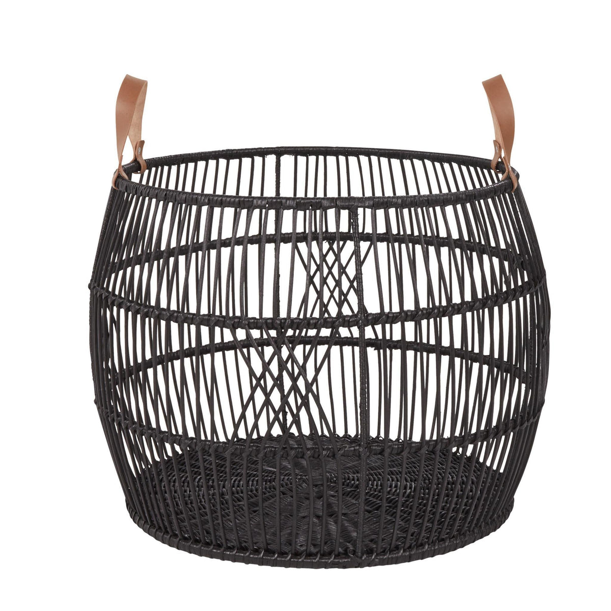 Rattan Iron Black Large Rug Display Basket