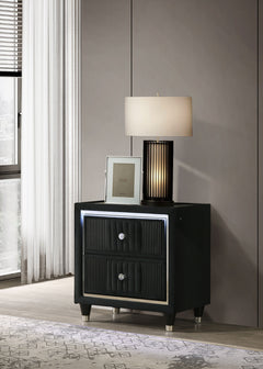 Ravenne Black 2-drawer Velvet Upholstered LED Nightstand with USB - Ornate Home