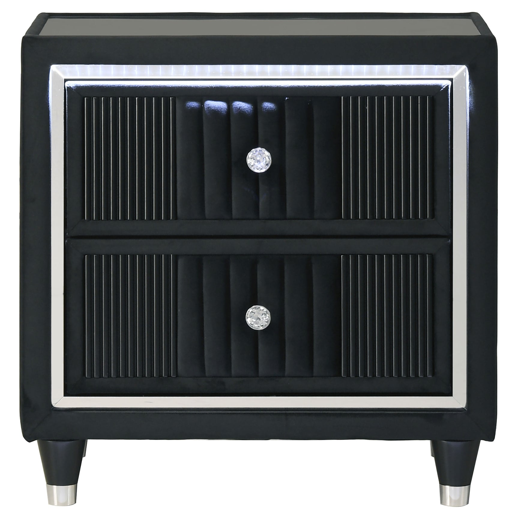 Ravenne Black 2-drawer Velvet Upholstered LED Nightstand with USB - Ornate Home