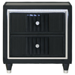 Ravenne Black 2-drawer Velvet Upholstered LED Nightstand with USB - Ornate Home