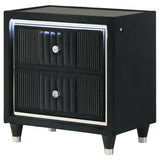Ravenne Black 2-drawer Velvet Upholstered LED Nightstand with USB - Ornate Home
