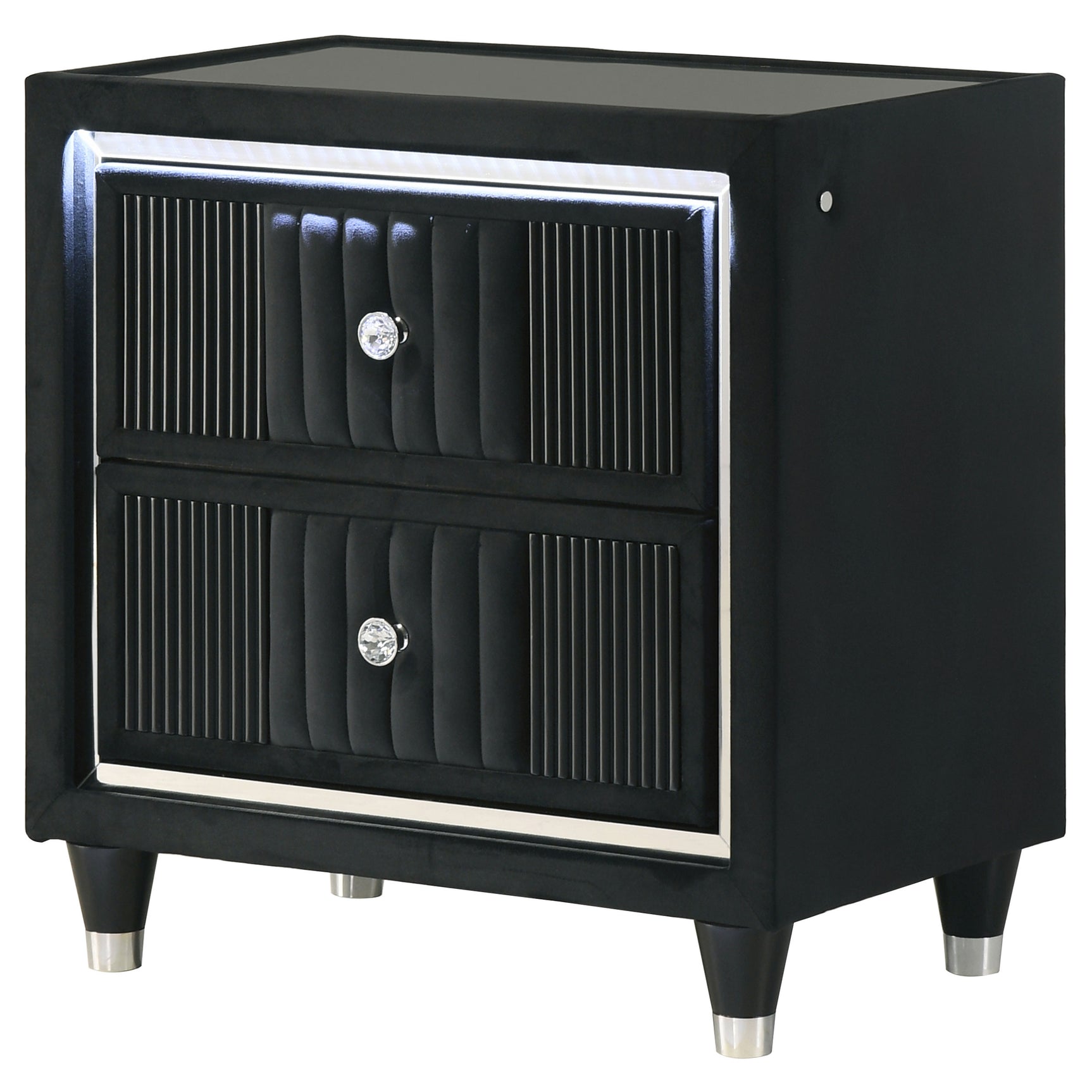 Ravenne Black 2-drawer Velvet Upholstered LED Nightstand with USB - Ornate Home
