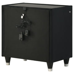 Ravenne Black 2-drawer Velvet Upholstered LED Nightstand with USB - Ornate Home