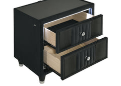 Ravenne Black 2-drawer Velvet Upholstered LED Nightstand with USB - Ornate Home