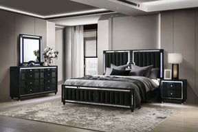 Ravenne Black 4-piece Velvet Upholstered Eastern King LED Bedroom Set - Ornate Home