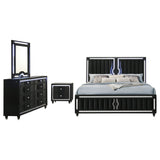 Ravenne Black 4-piece Velvet Upholstered Eastern King LED Bedroom Set - Ornate Home