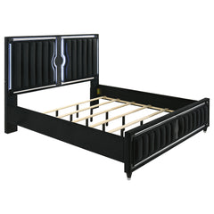 Ravenne Black 4-piece Velvet Upholstered Eastern King LED Bedroom Set - Ornate Home