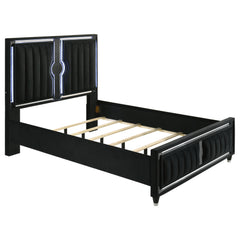 Ravenne Black 4-piece Velvet Upholstered Queen LED Bedroom Set - Ornate Home