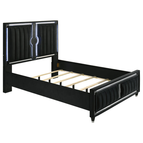 Ravenne Black 4-piece Velvet Upholstered Queen LED Bedroom Set - Ornate Home