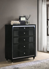 Ravenne Black 5-drawer Velvet Upholstered LED Chest of Drawers - Ornate Home