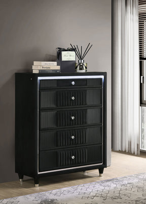 Ravenne Black 5-drawer Velvet Upholstered LED Chest of Drawers - Ornate Home