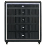 Ravenne Black 5-drawer Velvet Upholstered LED Chest of Drawers - Ornate Home