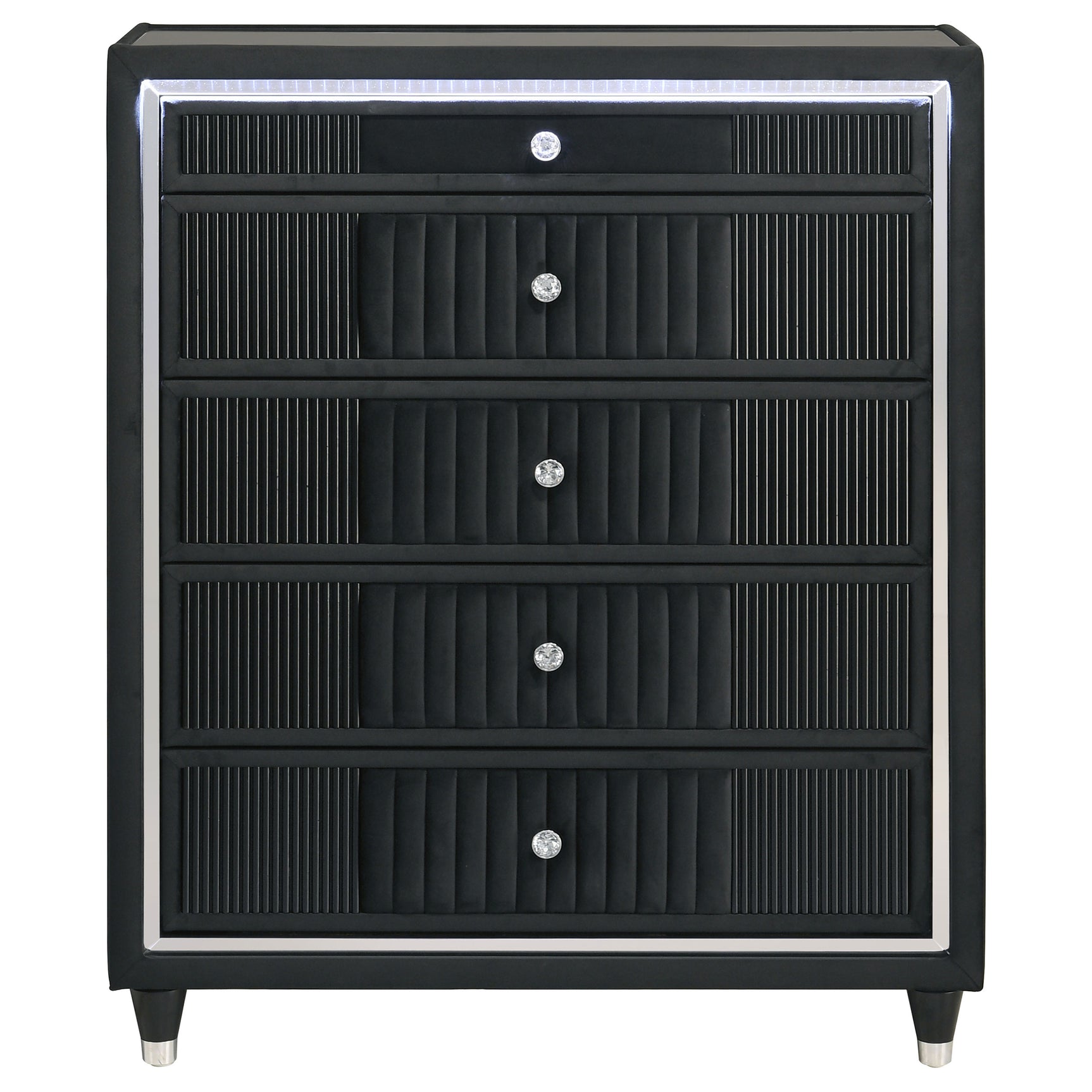 Ravenne Black 5-drawer Velvet Upholstered LED Chest of Drawers - Ornate Home