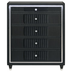 Ravenne Black 5-drawer Velvet Upholstered LED Chest of Drawers - Ornate Home