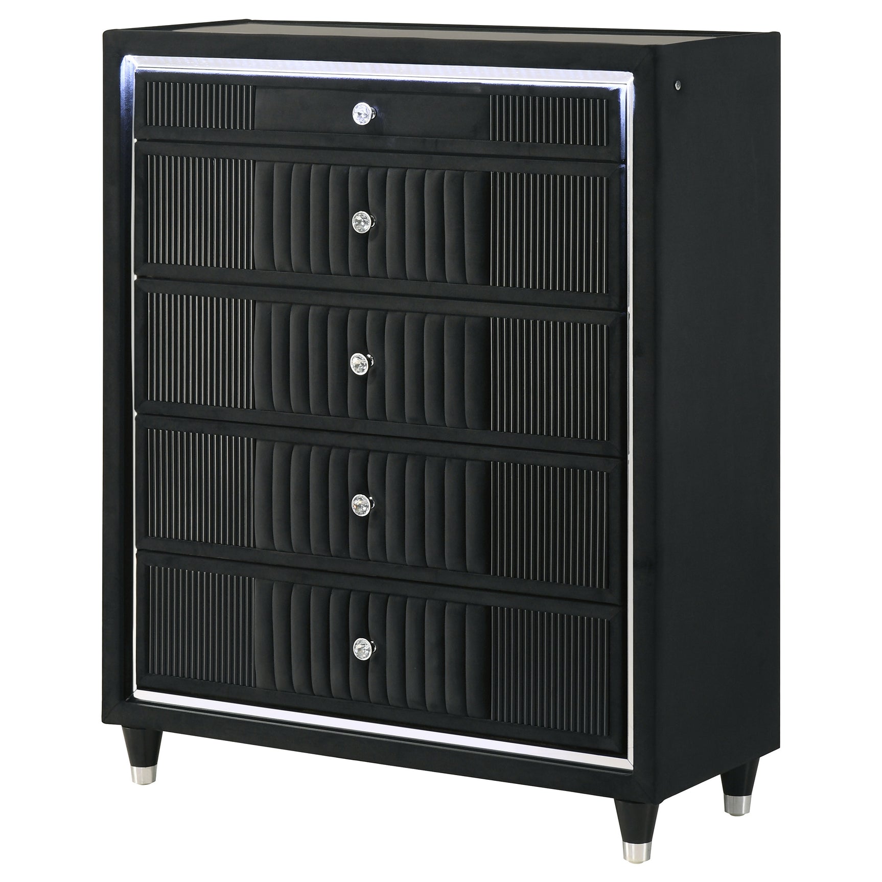 Ravenne Black 5-drawer Velvet Upholstered LED Chest of Drawers - Ornate Home