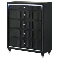 Ravenne Black 5-drawer Velvet Upholstered LED Chest of Drawers - Ornate Home