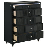 Ravenne Black 5-drawer Velvet Upholstered LED Chest of Drawers - Ornate Home