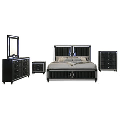 Ravenne Black 5-piece Velvet Upholstered California King LED Bedroom Set - Ornate Home