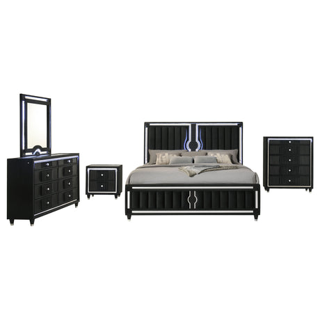 Ravenne Black 5-piece Velvet Upholstered California King LED Bedroom Set - Ornate Home