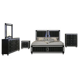 Ravenne Black 5-piece Velvet Upholstered Eastern King LED Bedroom Set - Ornate Home