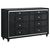 Ravenne Black 8-drawer Velvet Upholstered LED Dresser Cabinet - Ornate Home