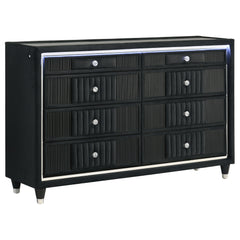 Ravenne Black 8-drawer Velvet Upholstered LED Dresser Cabinet - Ornate Home