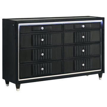 Ravenne Black 8-drawer Velvet Upholstered LED Dresser Cabinet - Ornate Home