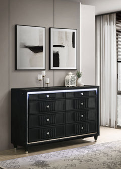 Ravenne Black 8-drawer Velvet Upholstered LED Dresser Cabinet - Ornate Home