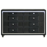 Ravenne Black 8-drawer Velvet Upholstered LED Dresser Cabinet - Ornate Home